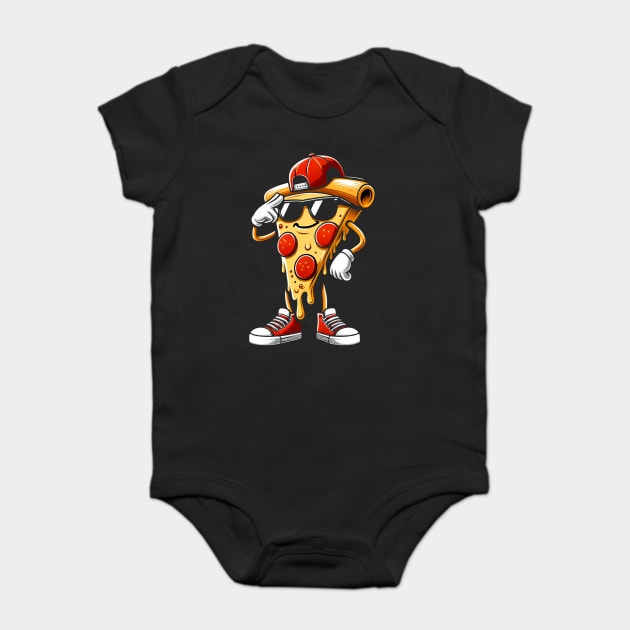 Funny Dabbing Pizza, Dancing Pizza Pose Baby Bodysuit by logiamerch